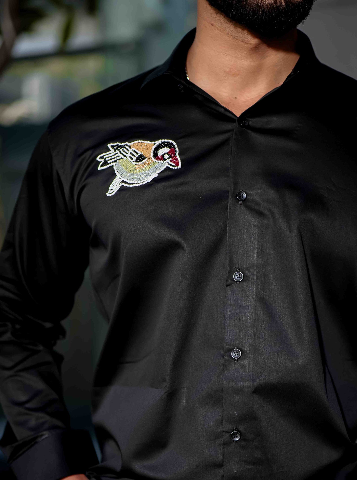 Black Rhinestone Party Satin Cotton Premium Shirt