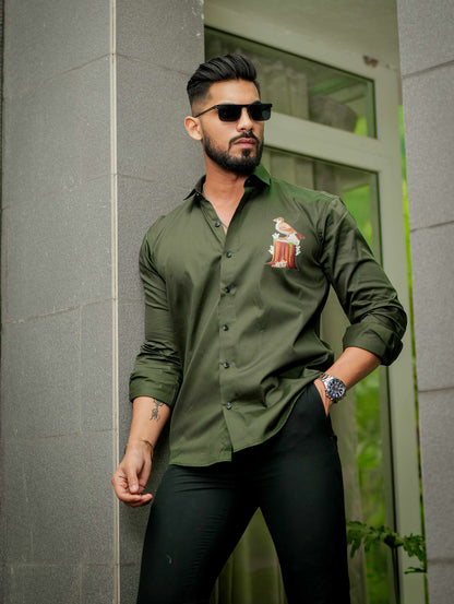 Olive Designer Giza Satin Cotton Shirt
