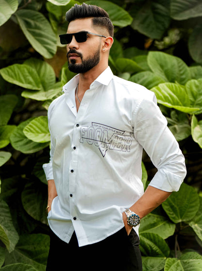 White Club Wear Printed Satin Cotton Shirt