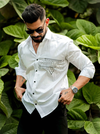 White Club Wear Printed Satin Cotton Shirt