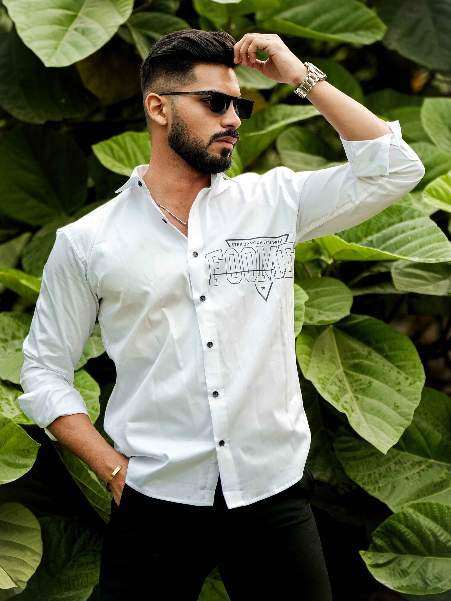 White Club Wear Printed Satin Cotton Shirt