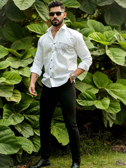 White Club Wear Printed Satin Cotton Shirt