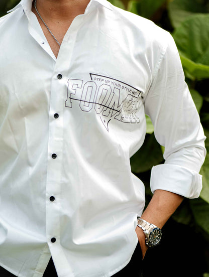 White Club Wear Printed Satin Cotton Shirt