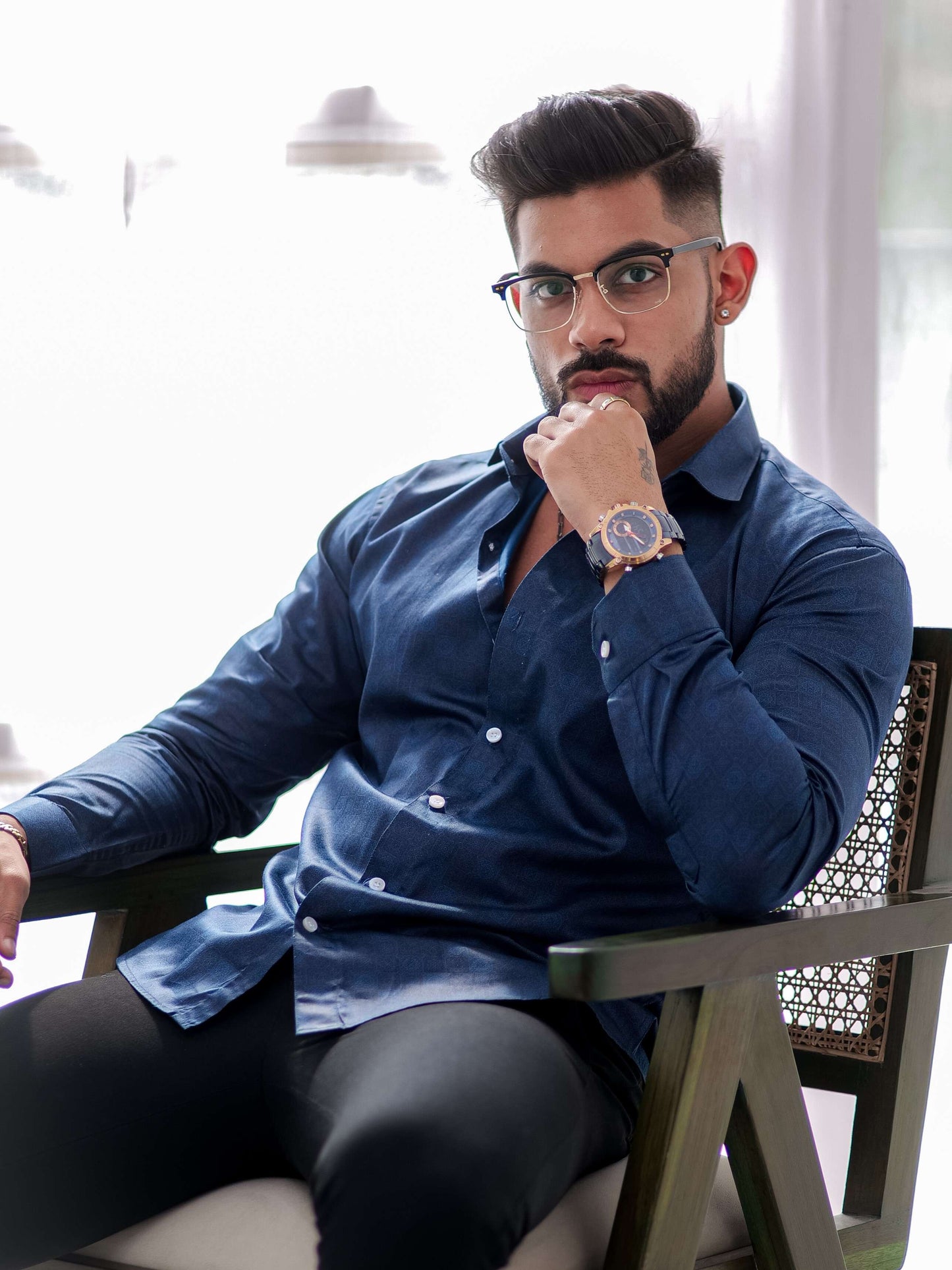 Blue Satin Print Premium Shirt