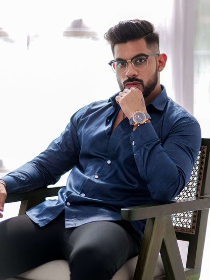 Blue Satin Print Premium Shirt