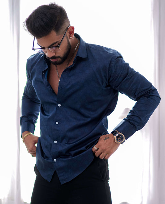 Blue Satin Print Premium Shirt