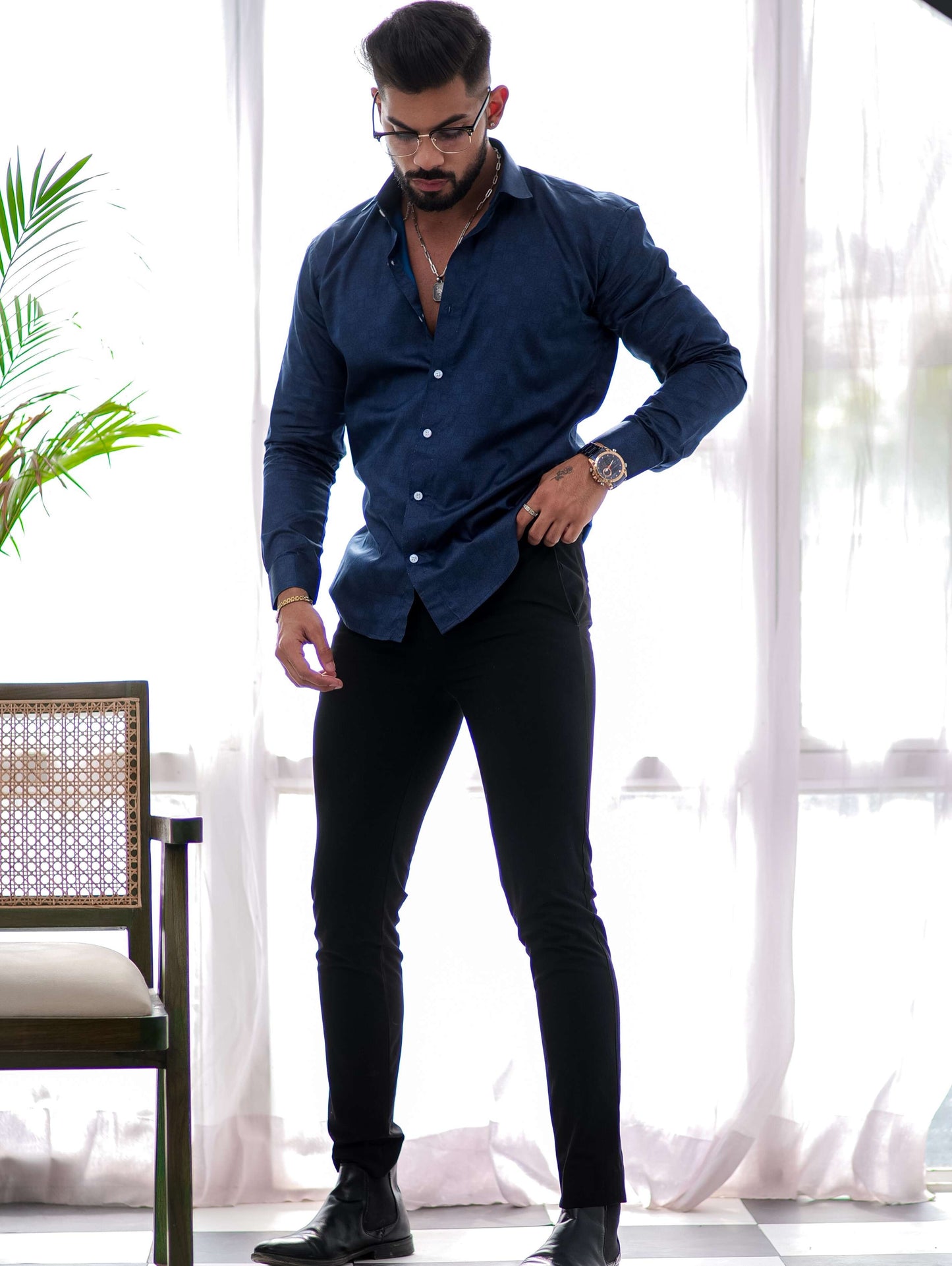 Blue Satin Print Premium Shirt