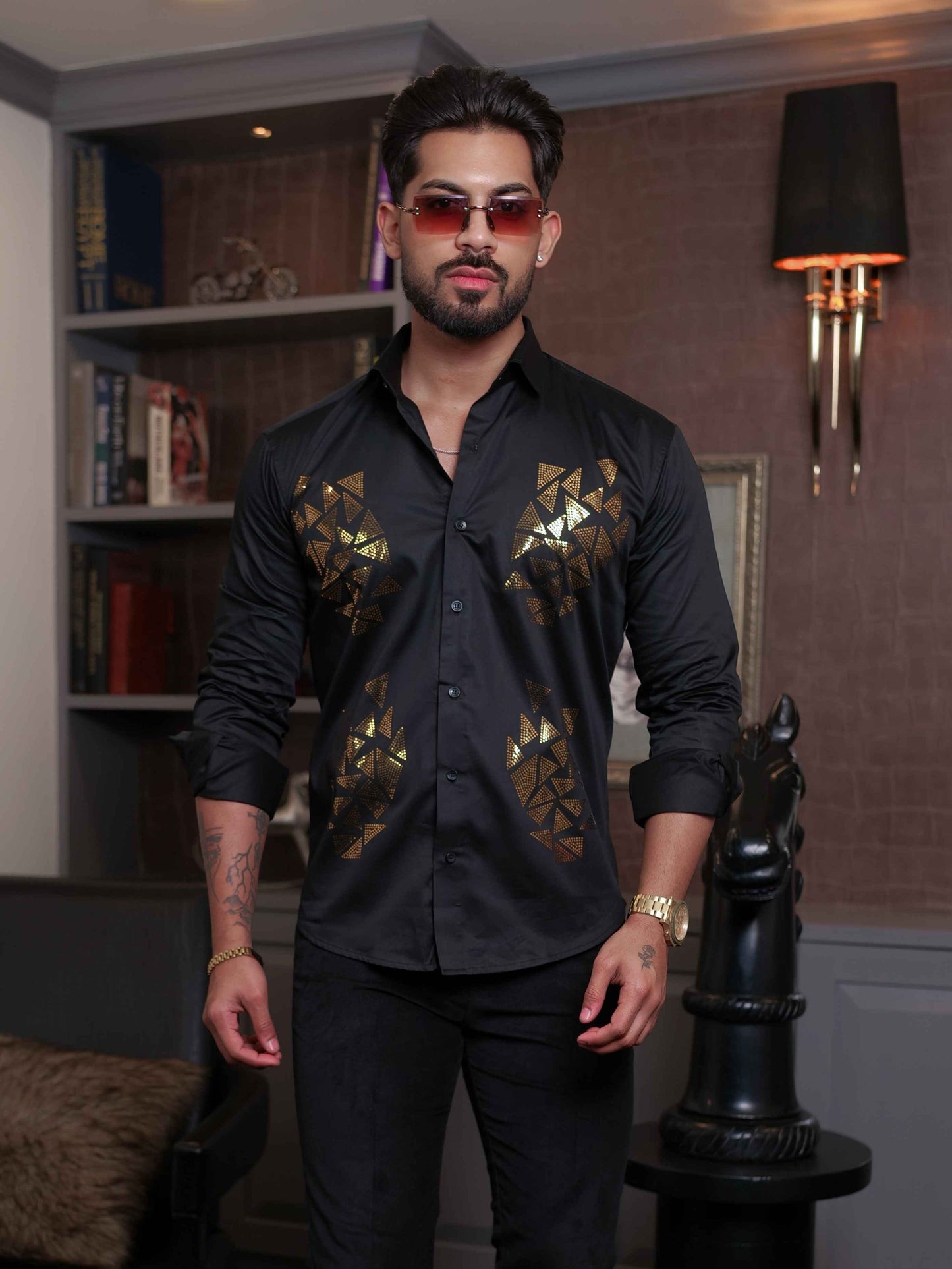 BLACK SEQUENCE DESIGNER SHIRT FOR MEN'S