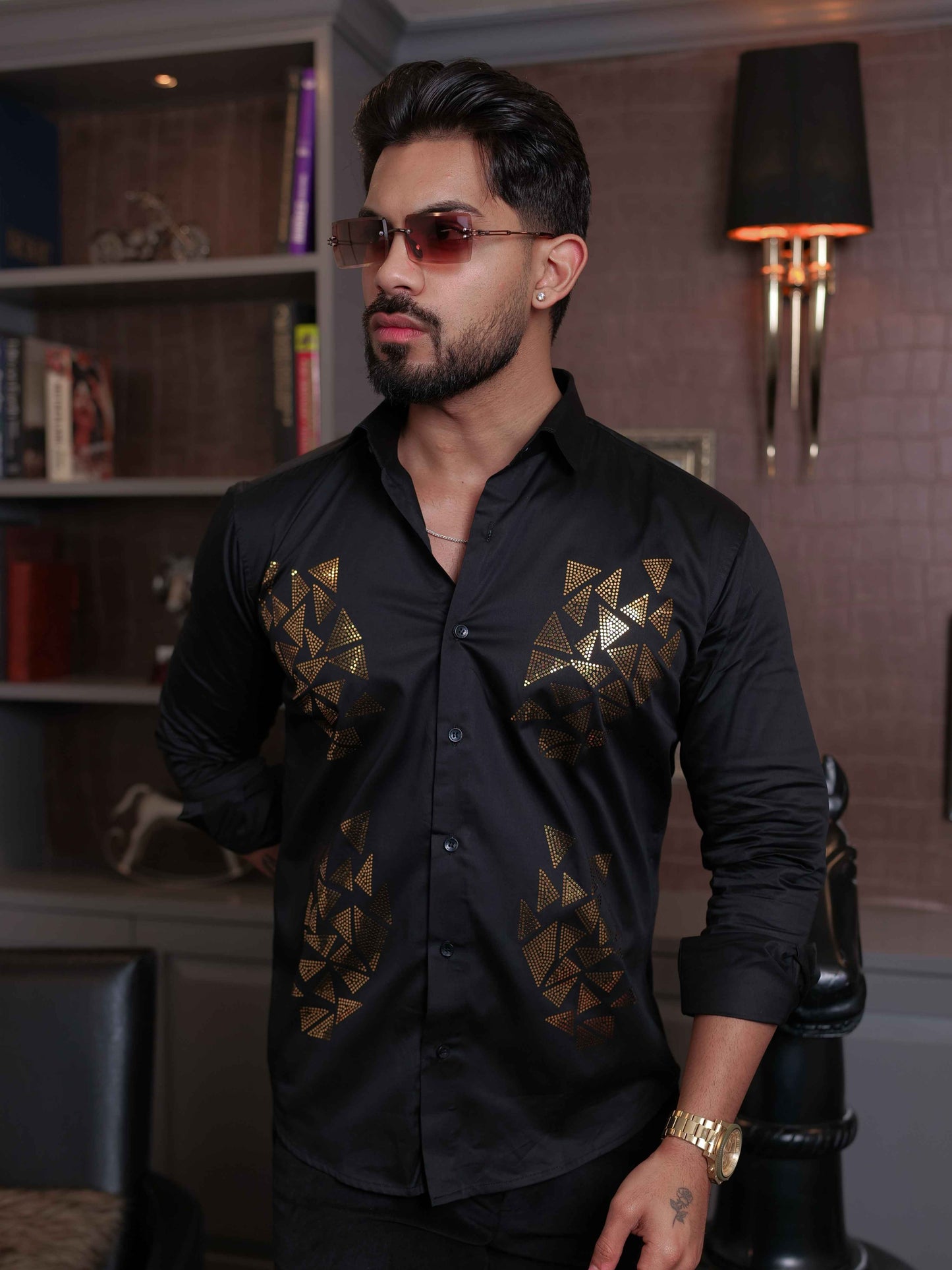 BLACK SEQUENCE DESIGNER SHIRT FOR MEN'S