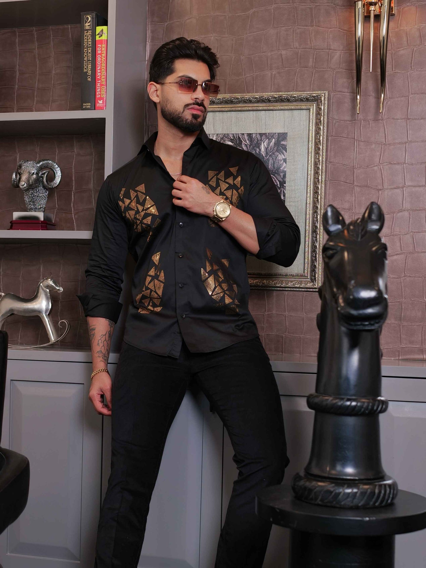 BLACK SEQUENCE DESIGNER SHIRT FOR MEN'S