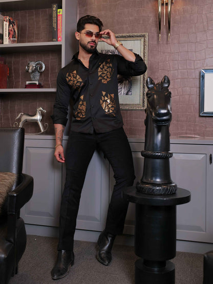 BLACK SEQUENCE DESIGNER SHIRT FOR MEN'S