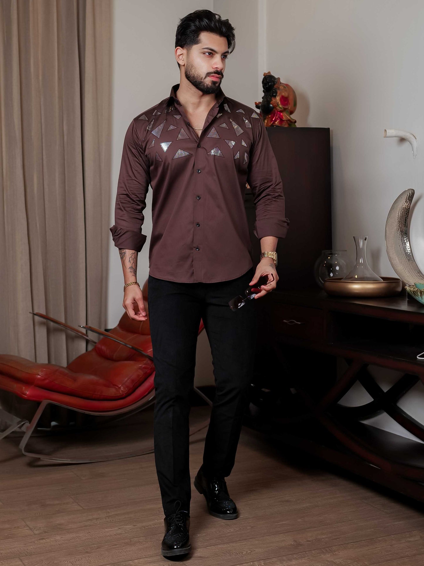 BROWN SEQUENCE DESIGNER SHIRT FOR MEN'S