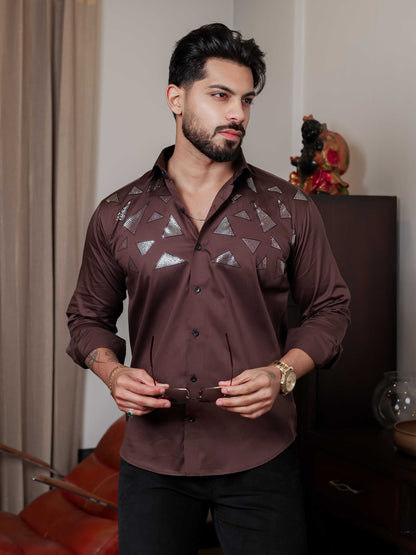 BROWN SEQUENCE DESIGNER SHIRT FOR MEN'S
