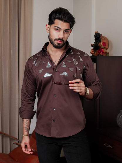 BROWN SEQUENCE DESIGNER SHIRT FOR MEN'S