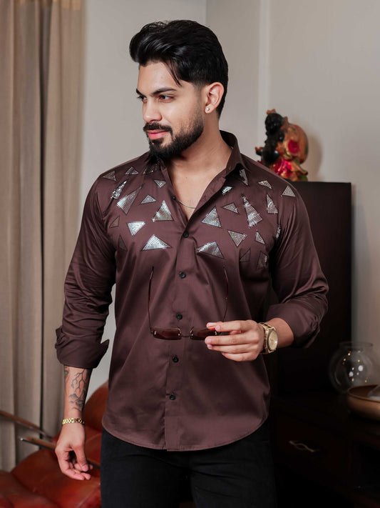 BROWN SEQUENCE DESIGNER SHIRT FOR MEN'S