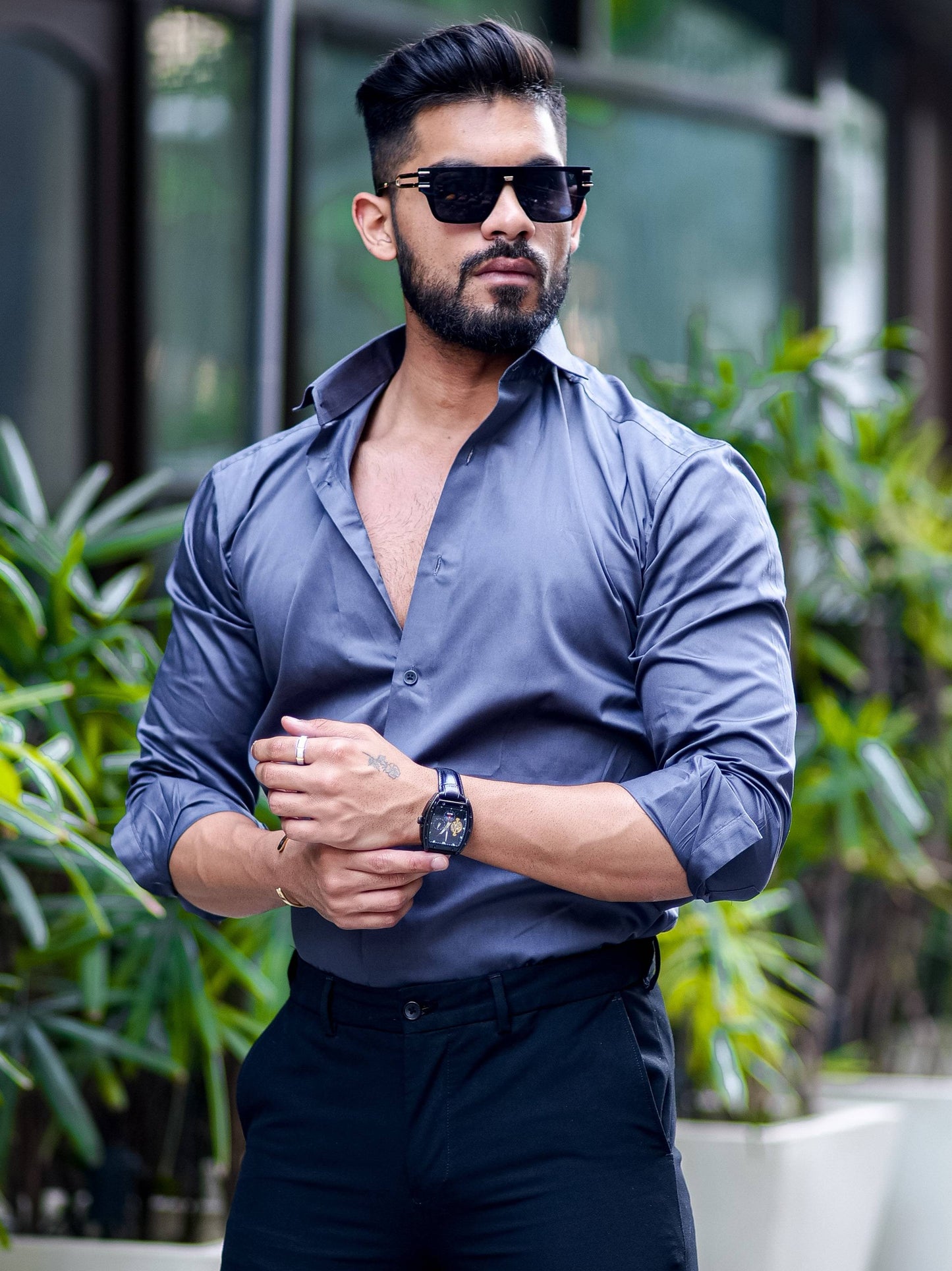 Formy Waikawa Grey Luxury Satin Cotton Shirt For Men's