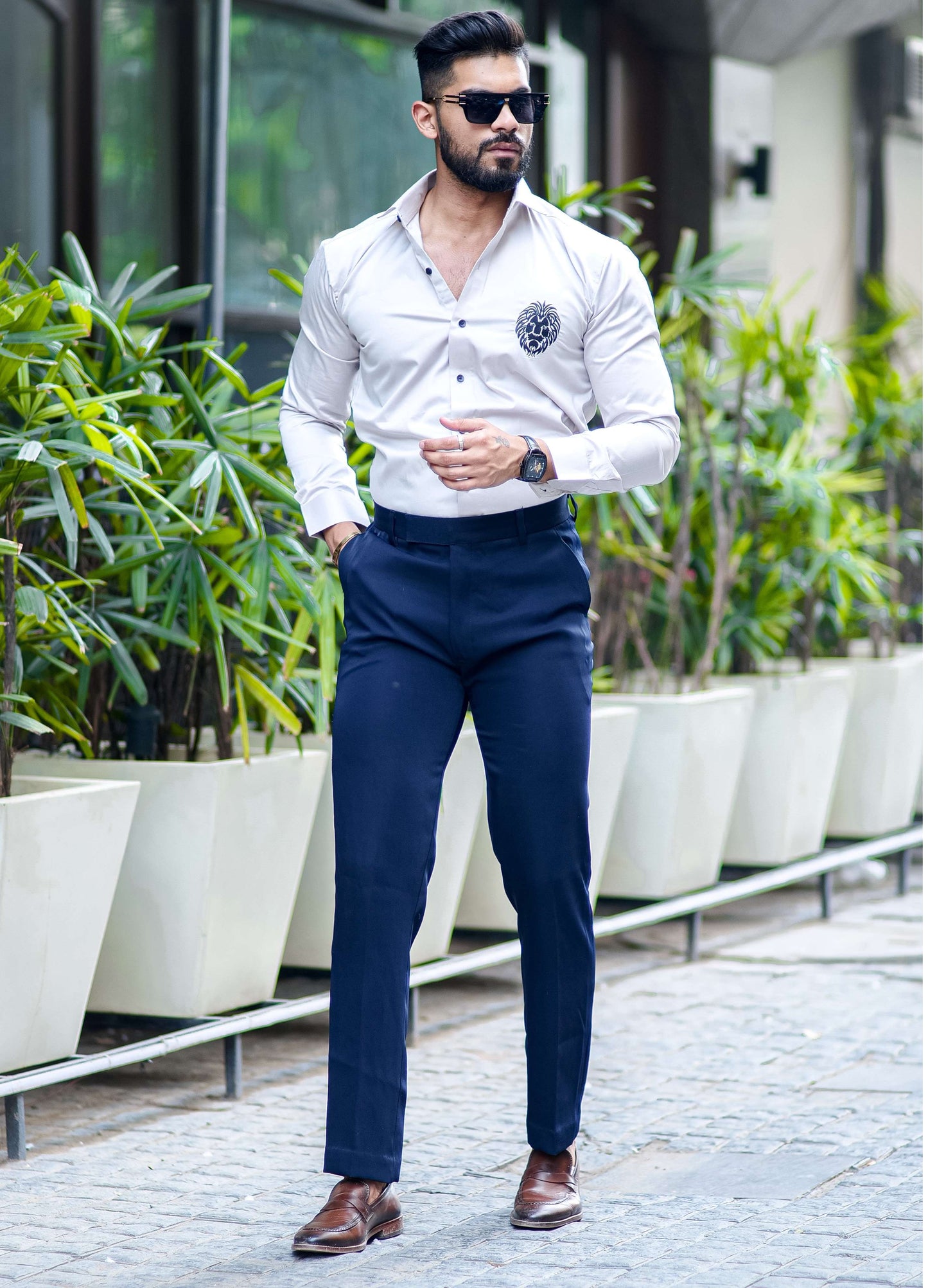 Grey Black Embroidered Mufasa Luxury Shirt For Men's