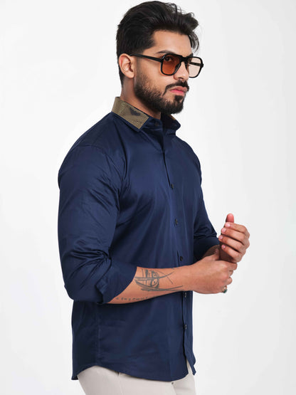 NAVY COLLAR SEQUENCE DESIGNER SHIRT FOR MEN'S