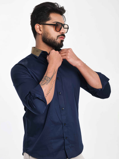 NAVY COLLAR SEQUENCE DESIGNER SHIRT FOR MEN'S