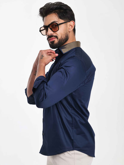 NAVY COLLAR SEQUENCE DESIGNER SHIRT FOR MEN'S