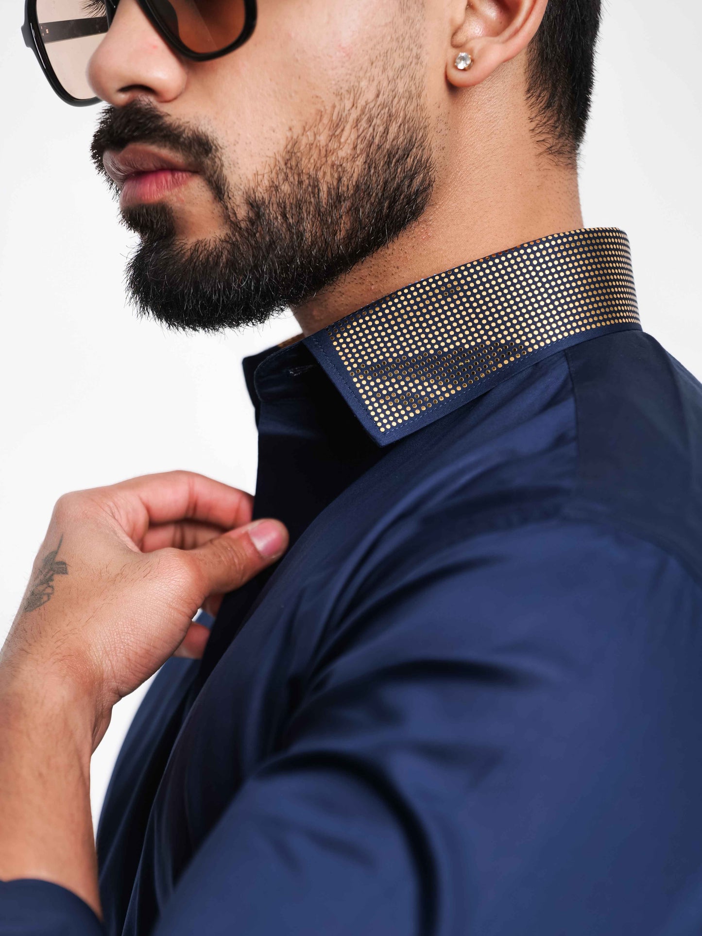 NAVY COLLAR SEQUENCE DESIGNER SHIRT FOR MEN'S