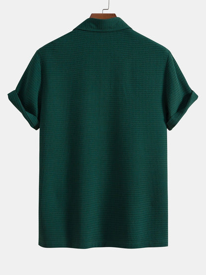 Waffle Polo Collar Shirt With Pocket