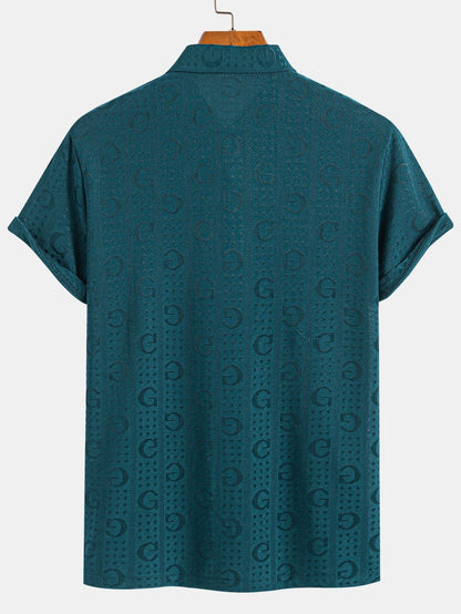 Short Sleeve Knitted Letter Textured Polo