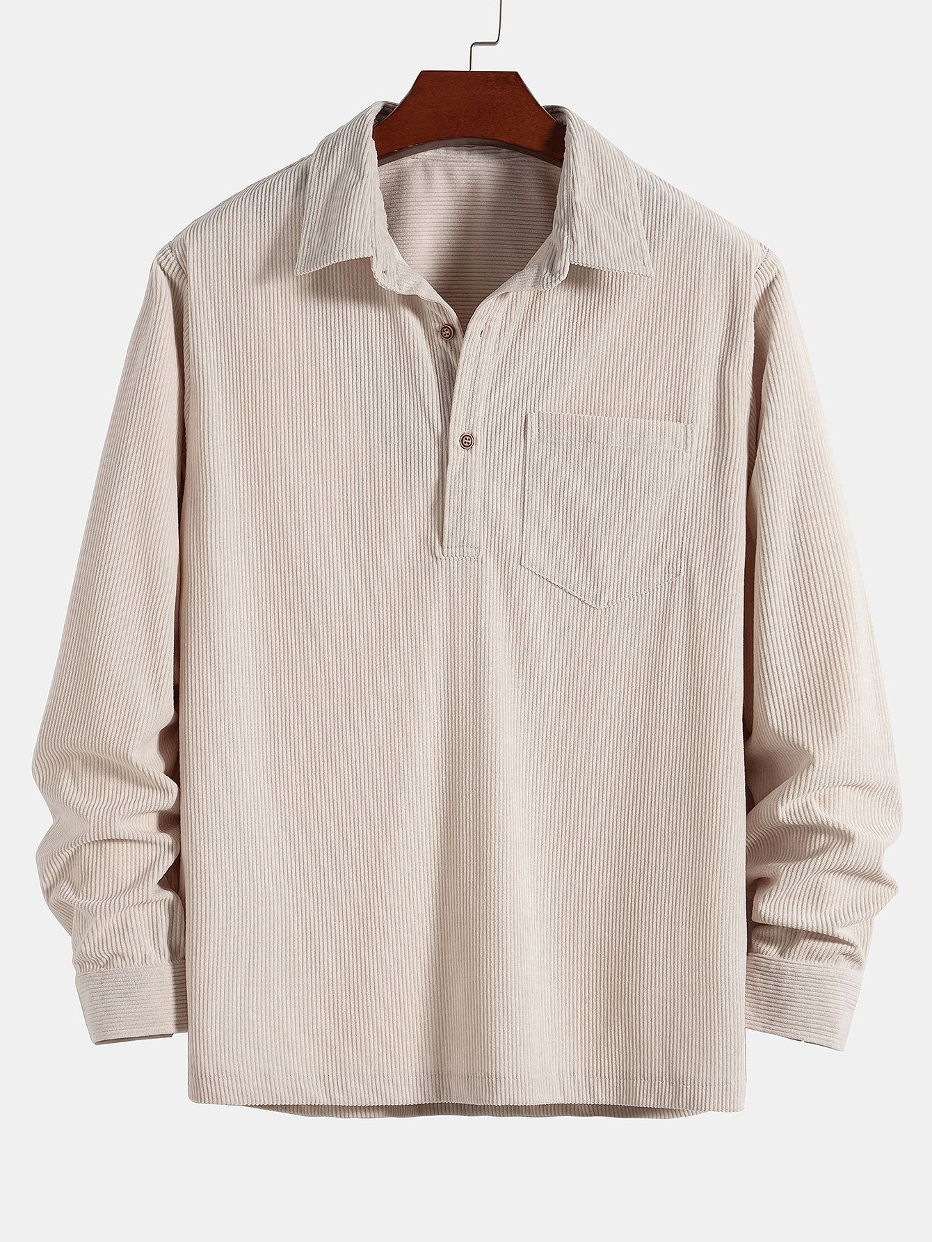 Long Sleeve Polo Neck Corduroy Shirt