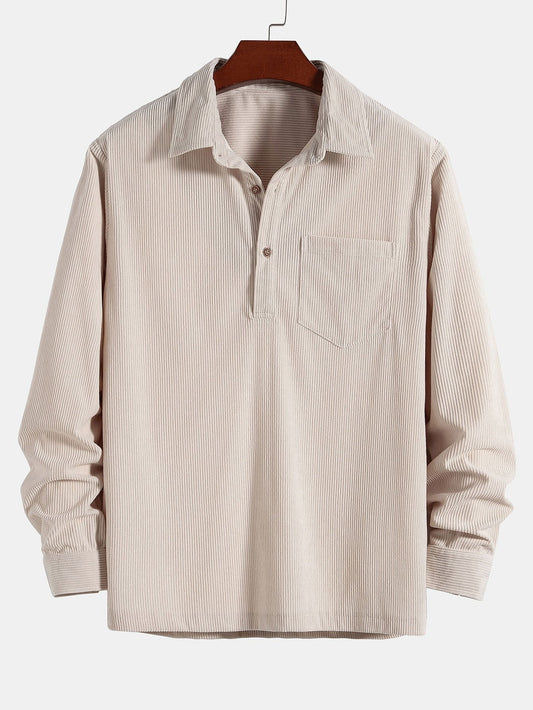 Long Sleeve Polo Neck Corduroy Shirt
