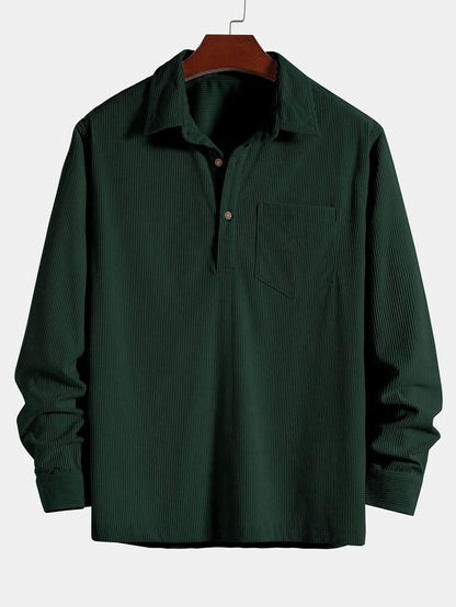 Long Sleeve Polo Neck Corduroy Shirt
