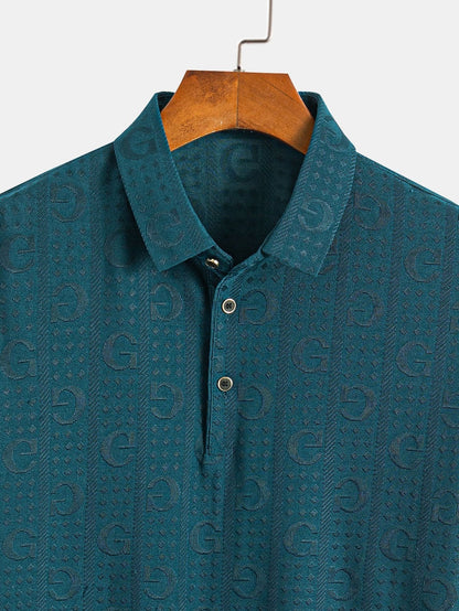 Short Sleeve Knitted Letter Textured Polo