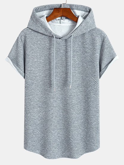 Striped Jacquard Hooded Arc Hem T-Shirt