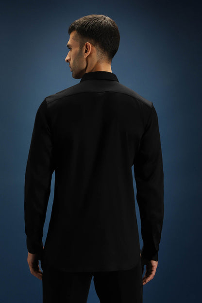 Collar Bumblebee Hand Embroidered Designer Shirt - Black