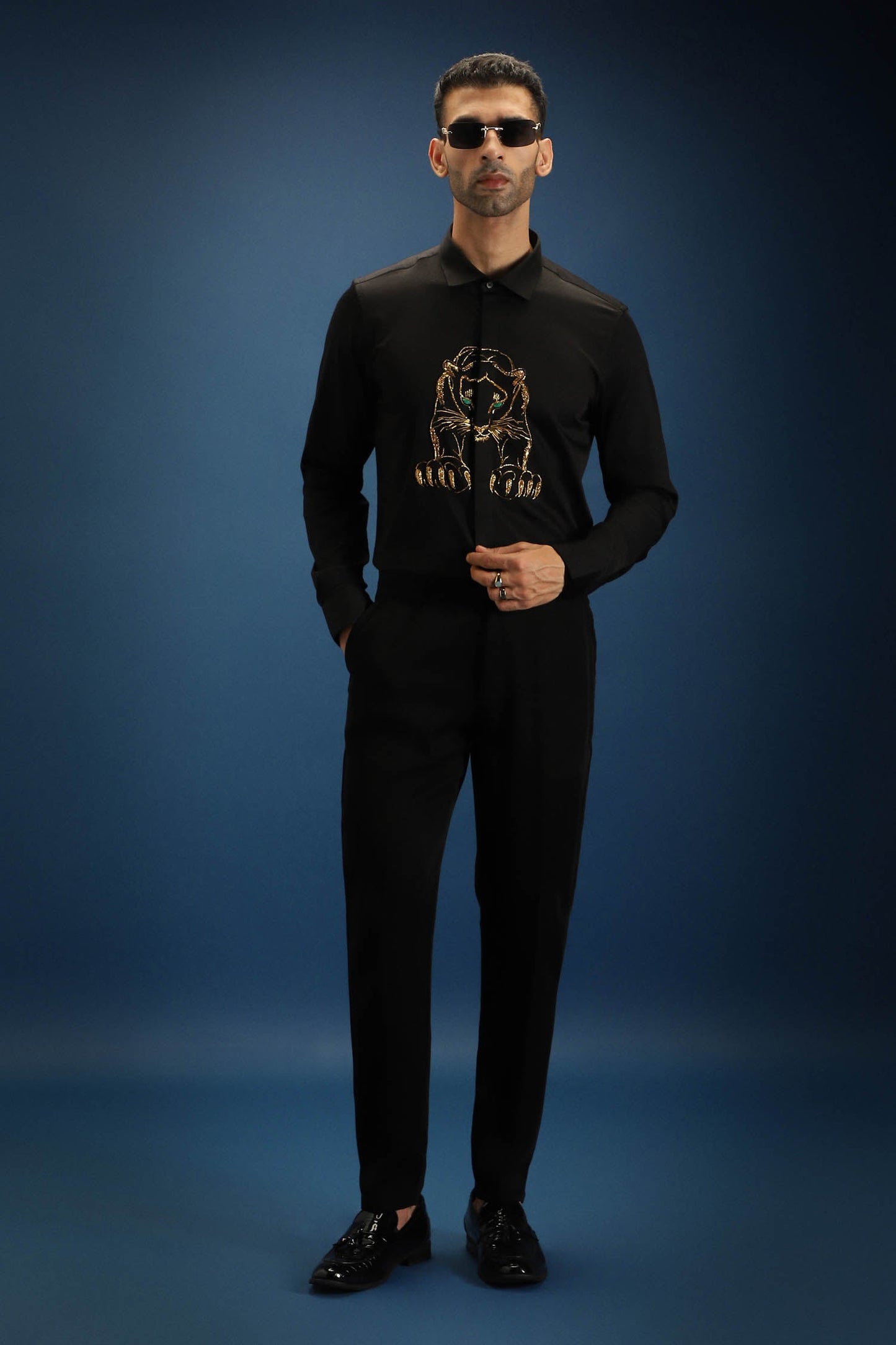 Black Panther - Hand Embroidered Designer Shirt - Black