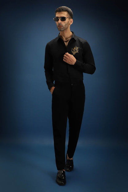 Thesaurus (Dragon)- Hand Embroidered Designer Shirt - Black