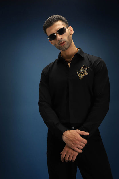 Thesaurus (Dragon)- Hand Embroidered Designer Shirt - Black