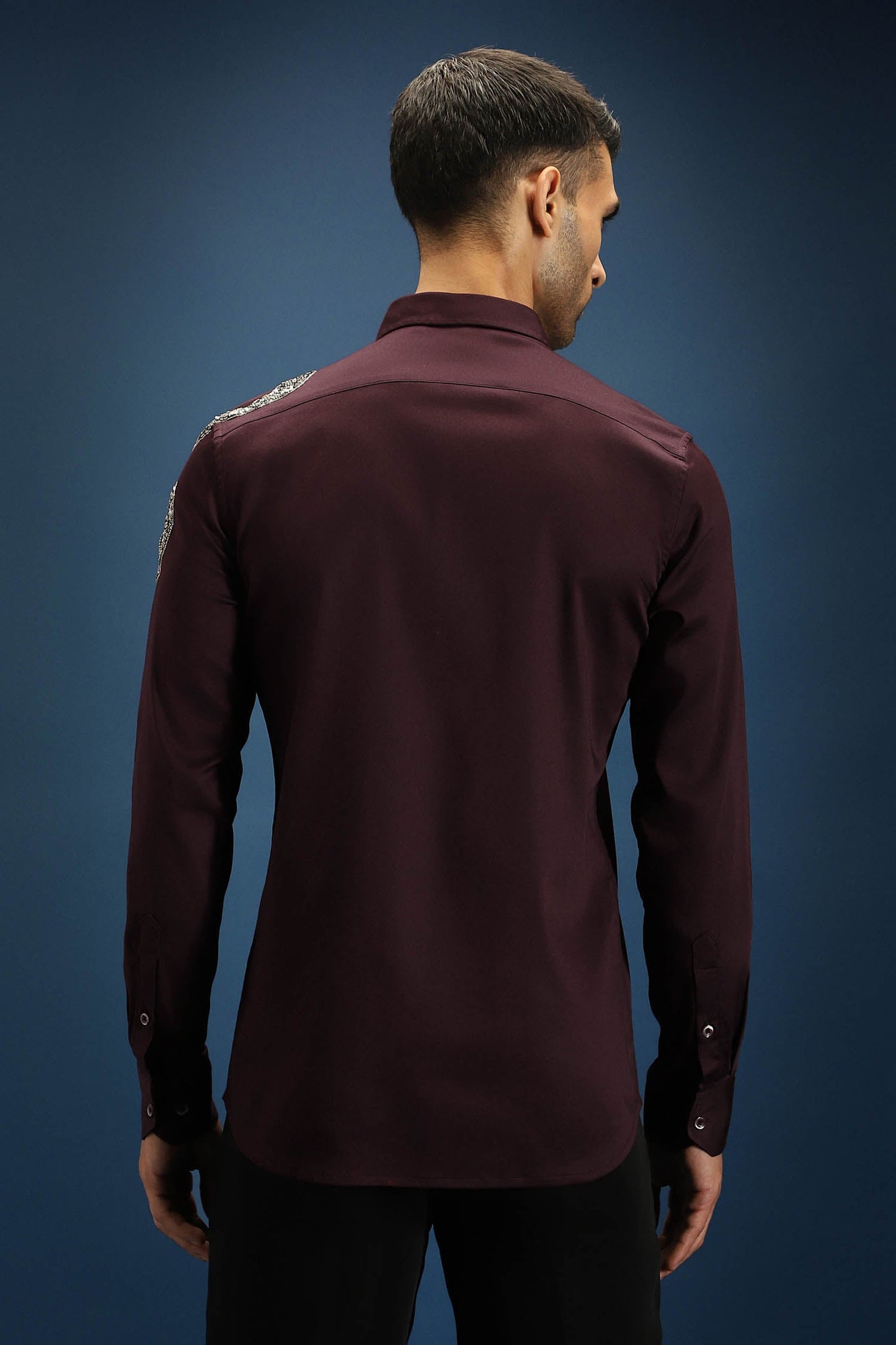 Viper- Hand Embroidered Designer Shirt - Wine