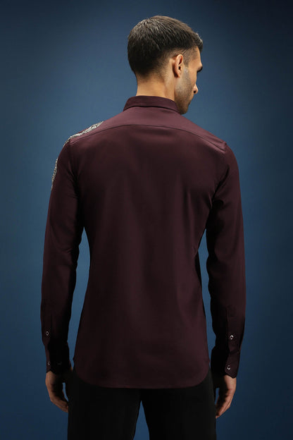 Viper- Hand Embroidered Designer Shirt - Wine