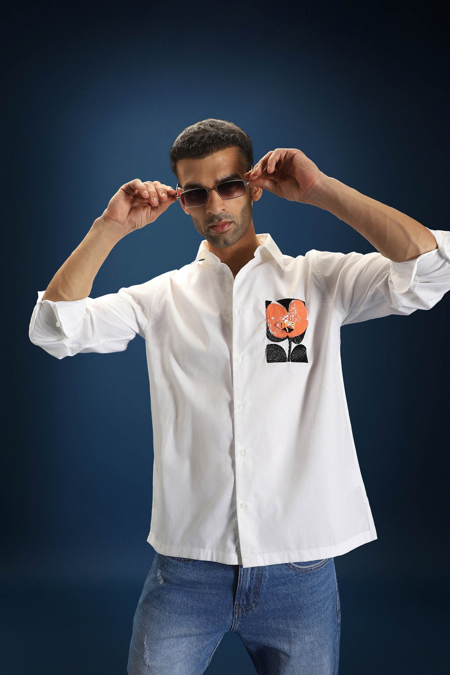 Flourish(Flower)- Hand Embroidered Designer Shirt - White