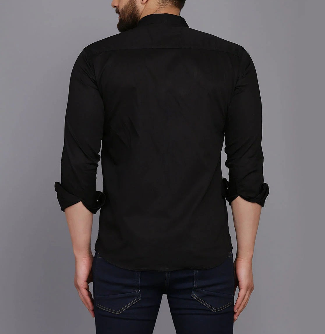 Black Plain Cotton Solid Shirt