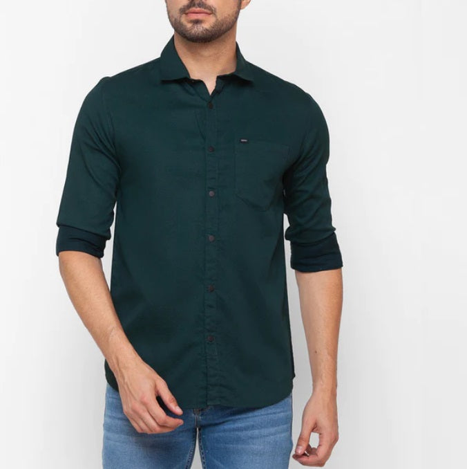 Navy Blue Plain Cotton Solid Shirt