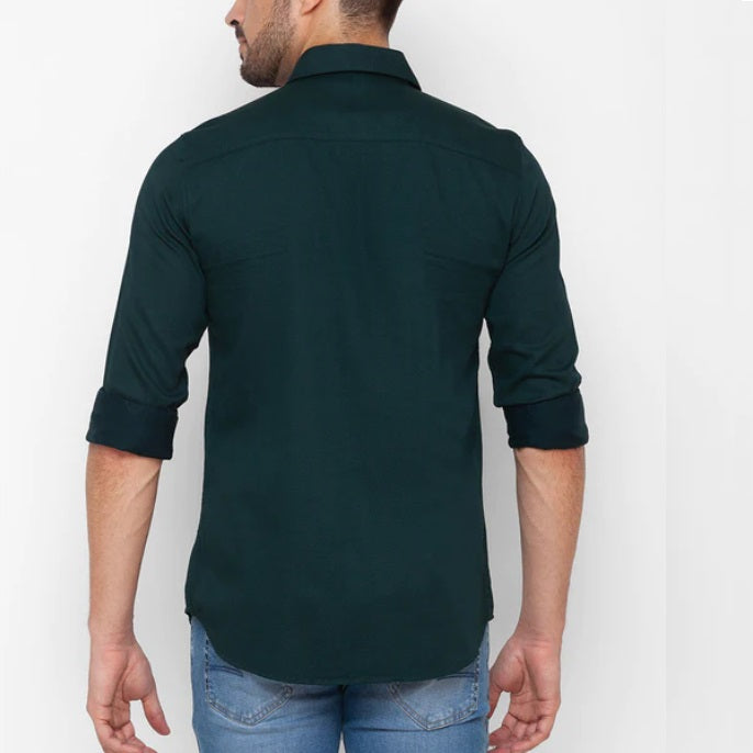 Navy Blue Plain Cotton Solid Shirt