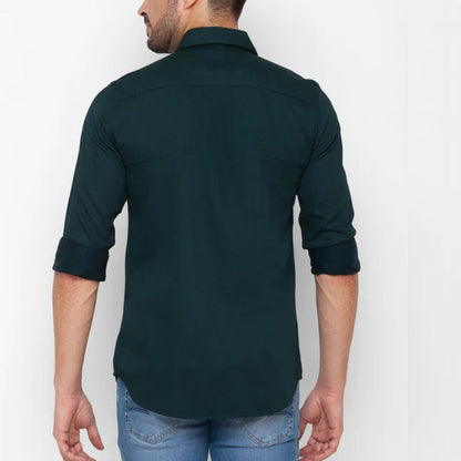 Navy Blue Plain Cotton Solid Shirt
