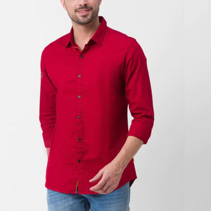 Red Plain Cotton Solid Shirt