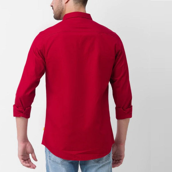Red Plain Cotton Solid Shirt