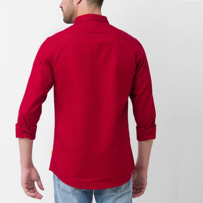 Red Plain Cotton Solid Shirt